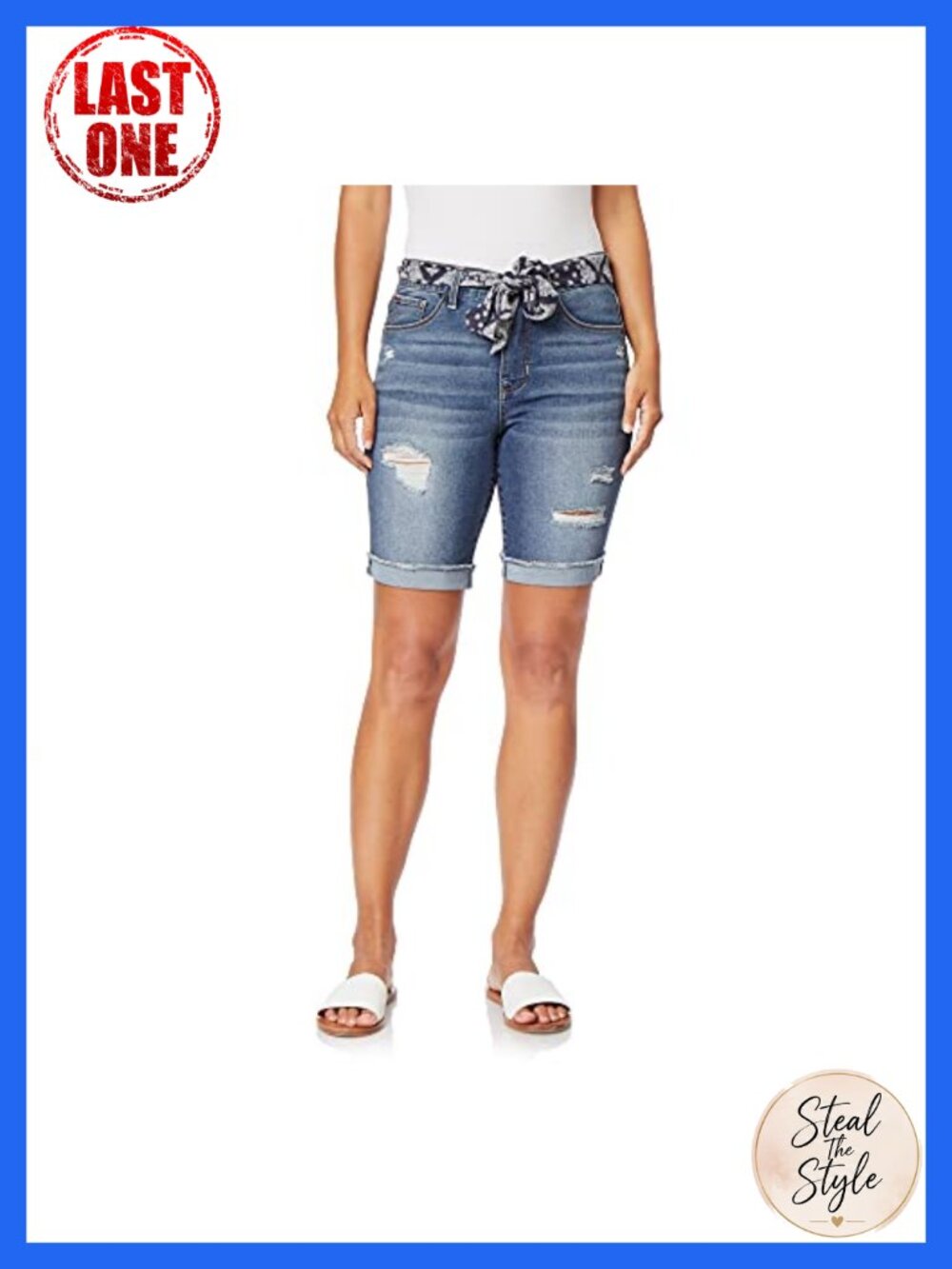 Women's Bermuda Shorts with Removable Belt, Tummy Control, 9" Inseam, Sizes 6-24